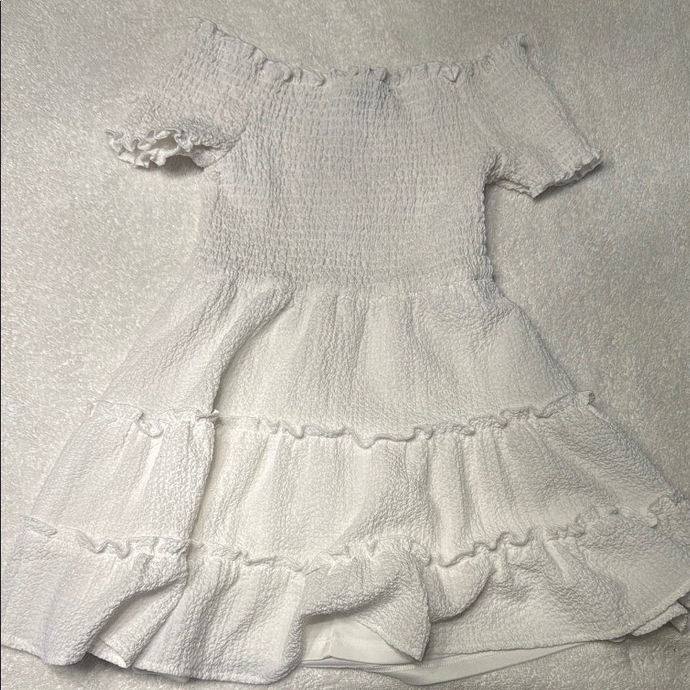 White Off-Shoulder Ruffle Dress - Picture 3 of 4